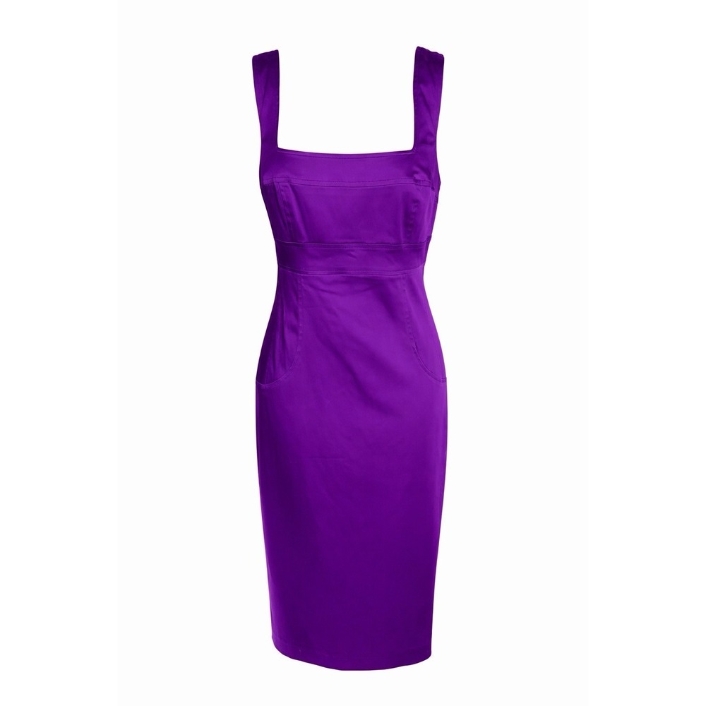 Lauren Ralph Lauren Purple Sheath Dress‎ Satin Midi Square Neck Cocktail SZ8